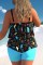 Blue Sexy Print Patchwork Backless Swimwears (With Paddings)