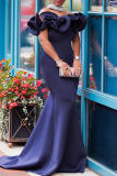 Blue Elegant Solid Patchwork Off the Shoulder Dresses