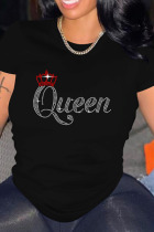 Black Casual Solid Patchwork Hot Drill O Neck T-Shirts