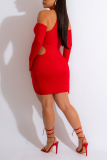 Red Sexy Solid Hollowed Out Halter Sheath Dresses