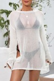 Apricot Sexy Casual Solid See-through Sleeve Top Swimsuit Coverall