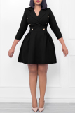 Black Casual Solid Patchwork Turndown Collar A Line Dresses