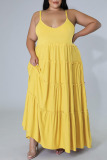 Earth Yellow Casual Solid Patchwork Spaghetti Strap Straight Plus Size Dresses
