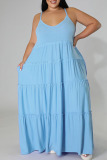 Light Blue Casual Solid Patchwork Spaghetti Strap Straight Plus Size Dresses