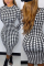 Black White Casual Daily Print Basic O Neck Printed Dress Dresses