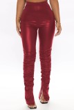 Brown Sexy Solid Slit Fold Skinny High Waist Conventional Solid Color Trousers