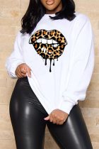 White Street Lips Printed Patchwork O Neck Tops