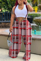 Burgundy Casual Print Basic Loose High Waist Wide Leg Full Print Bottoms