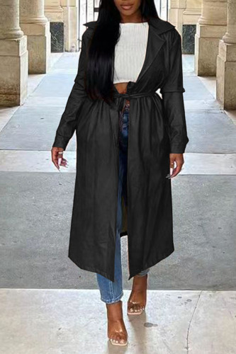 Black Casual Solid Patchwork Turn-back Collar Outerwear