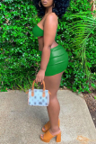 Green Sexy Solid Backless Strapless Sleeveless Two Pieces