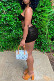 Black Sexy Solid Backless Strapless Sleeveless Two Pieces