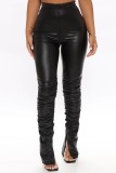 Brown Sexy Solid Slit Fold Skinny High Waist Conventional Solid Color Trousers