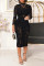 Black Sexy Casual Solid Ripped O Neck Long Sleeve Dresses