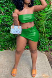 Green Sexy Solid Backless Strapless Sleeveless Two Pieces