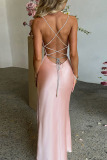 Pink Sexy Solid Patchwork Slit Spaghetti Strap Straight Dresses