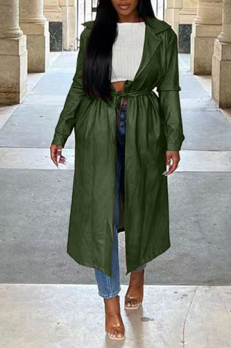 Green Casual Solid Patchwork Turn-back Collar Outerwear