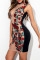 Red Sexy Solid Embroidered Sequins Patchwork See-through Half A Turtleneck Pencil Skirt Dresses