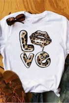 Khaki Casual Print Basic O Neck T-Shirts