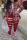Burgundy Casual Print Hollowed Out Patchwork Turn-back Collar Plus Size Two Pieces