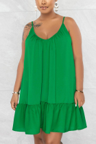 Green Casual Solid Backless Solid Color Spaghetti Strap A Line Dresses