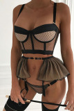 Black Sexy Solid Patchwork See-through Valentines Day Lingerie