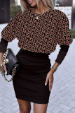 Tawny Casual Print Patchwork O Neck Long Sleeve Dresses