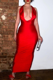 Red Sexy Party Solid Halter Sheath Dresses