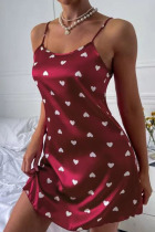 Burgundy Sexy Sweet Print Patchwork Valentines Day Lingerie