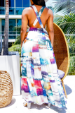 Colour Sexy Casual Vacation Mixed Printing Backless Printing V Neck Beach Dresses