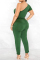 Green Casual Solid Solid Color One Shoulder Regular Jumpsuits