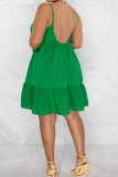 Green Casual Solid Backless Solid Color Spaghetti Strap A Line Dresses