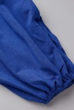 Blue Casual Solid Backless Slit Off the Shoulder Skinny Jumpsuits