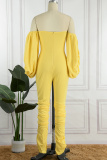 Yellow Casual Solid Backless Slit Off the Shoulder Skinny Jumpsuits