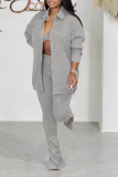 Grey Casual Solid Patchwork Turndown Collar Long Sleeve Three Pieces