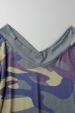 Camouflage Casual Print Basic V Neck Long Sleeve Two Pieces