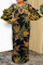 Orange Casual Print Printing Stringy Selvedge O Neck Printed Dress Plus Size Dresses