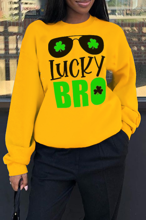 Yellow Street Party Print Patchwork Letter O Neck Tops