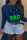 Navy Blue Street Print Patchwork Letter O Neck Tops