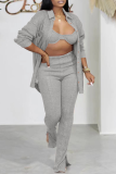Grey Casual Solid Patchwork Turndown Collar Long Sleeve Three Pieces