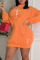Tangerine Red Casual Print Patchwork V Neck Long Sleeve Two Pieces