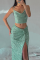 Green Sexy Patchwork Sequins Spaghetti Strap Sleeveless Two Pieces