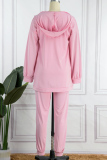 Pink Casual Solid Basic U Neck Long Sleeve Two Pieces