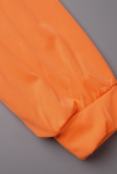 Orange Casual Solid Basic U Neck Long Sleeve Two Pieces
