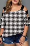 Plus Size Multicolor Casual Print Hollowed Out O Neck Tops