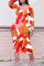 Orange Blue Casual Print Patchwork O Neck Straight Plus Size Dresses