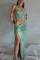 Green Sexy Patchwork Sequins Spaghetti Strap Sleeveless Two Pieces