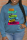 Blue Daily Print Patchwork Letter O Neck Tops