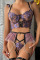 Black Purple Sexy Embroidered Bandage Hollowed Out Patchwork Valentines Day Lingerie