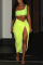 Fluorescent Green Sexy Solid Patchwork One Shoulder Sleeveless Two Pieces