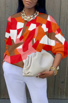 Pink Orange Casual Street Print Patchwork O Neck Tops
